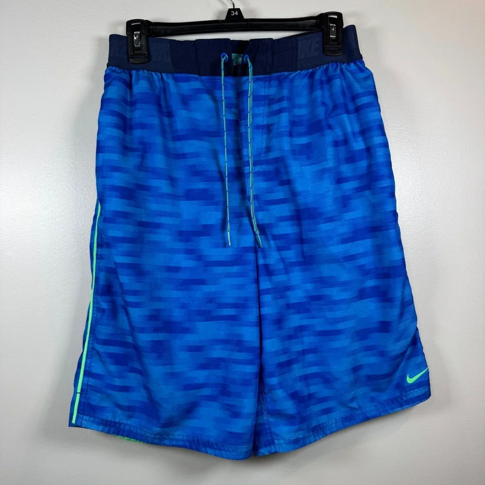 Nike Swim Trunks Mens M‎ Board Shorts Mesh Liner Blue Gradient Stripe Beachwear